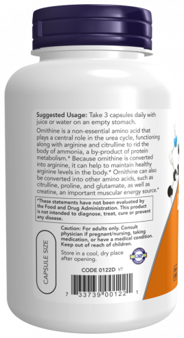 NOW L-Орнитин 500 мг, 120 капсул