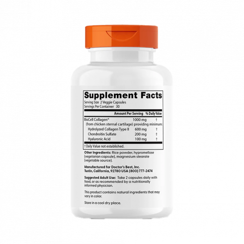 Doctor's Best Hyaluronic Acid + Chondroitin Sulfate, Гиалуроновая кислота + Хондроитин Сульфат, 60 капсул